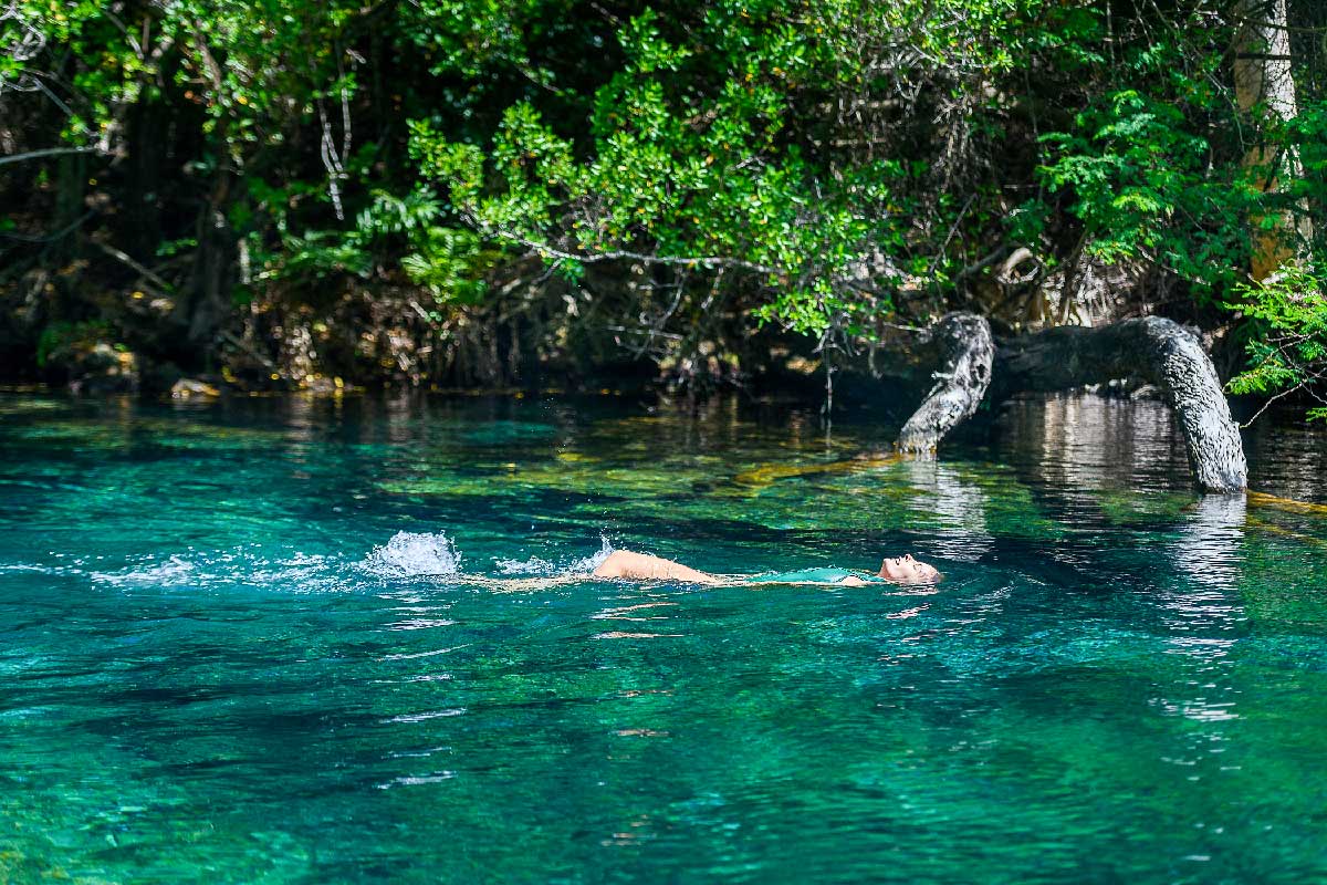 Woman swimming in Lagoon at Punta Cana.